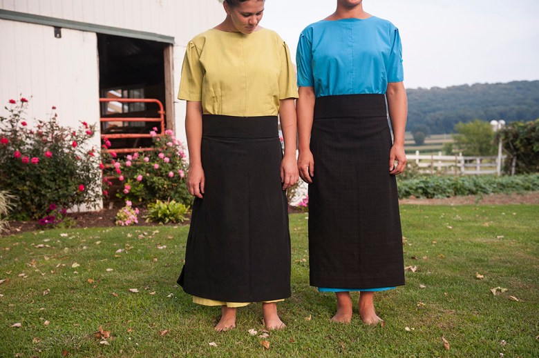 Two sisters in their traditional, everyday, Lancaster County Amish attire. Photo: Tessa Smucker