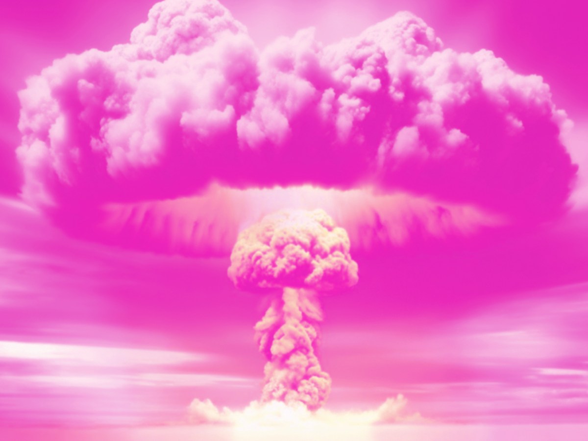 A nuclear mushroom cloud, colored hot pink