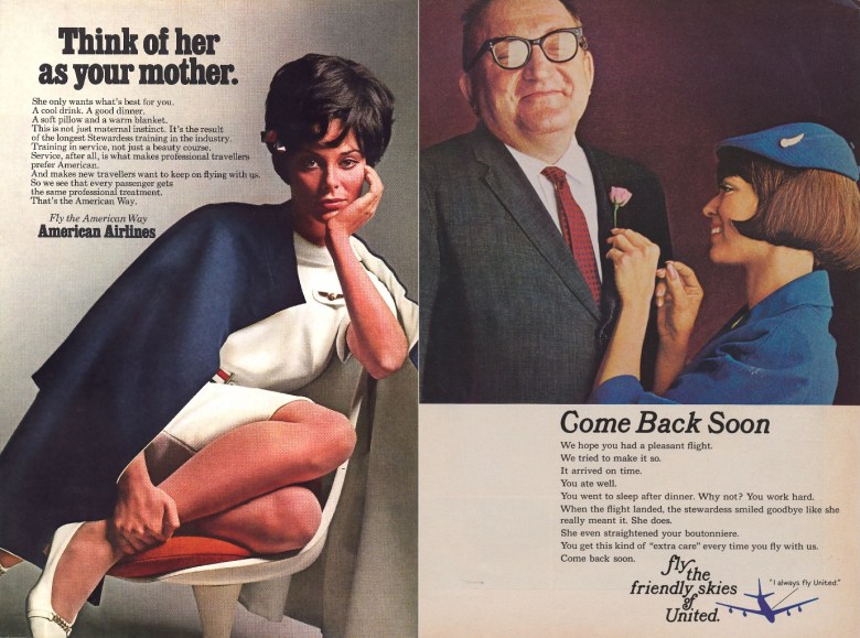 Airline advertisements give a general idea of women's role in the workplace in the 1960s. Via Flickr.