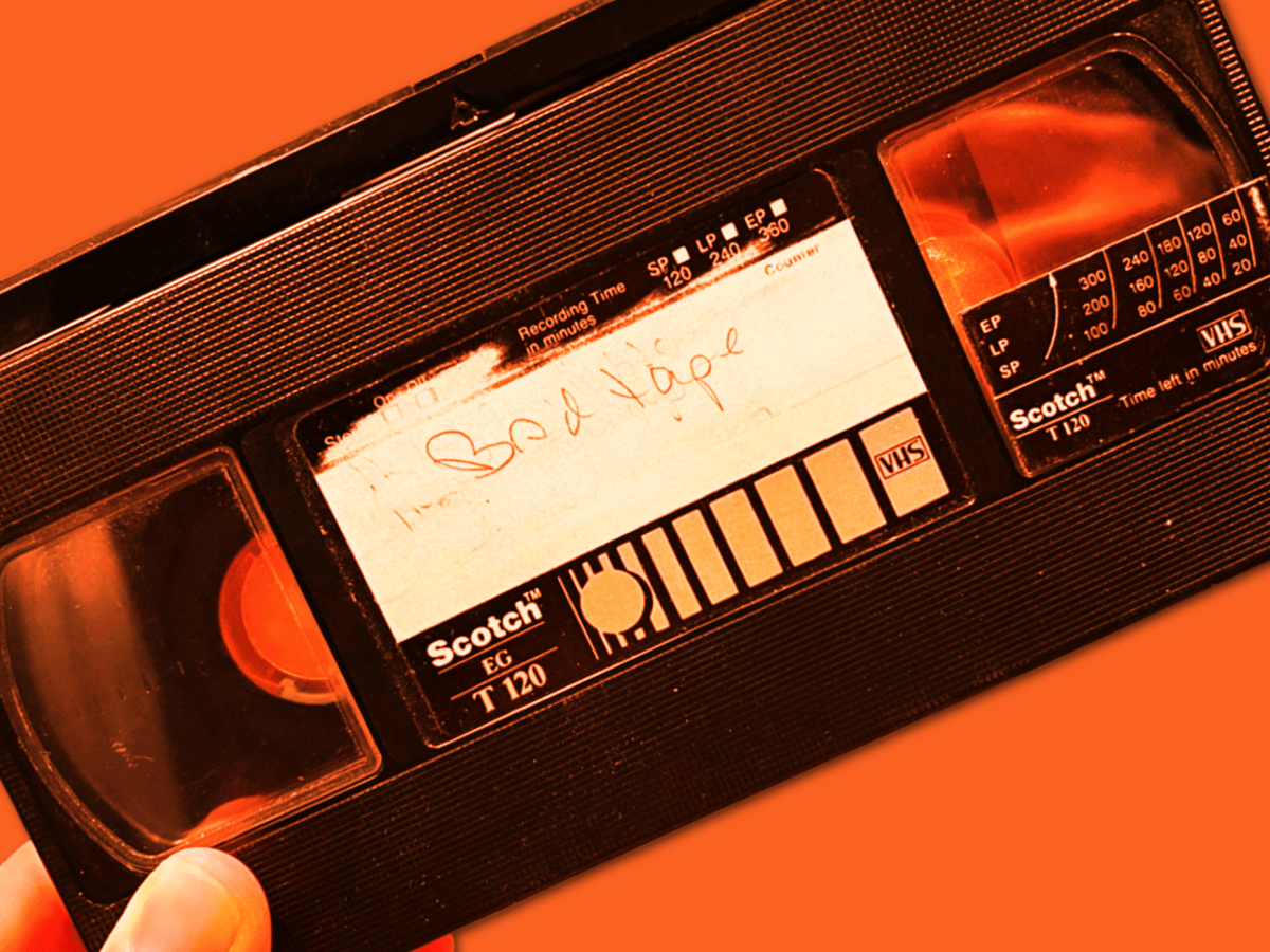An old VHS Tape with the words, "Bad Tape" scrawled on it in pencil.