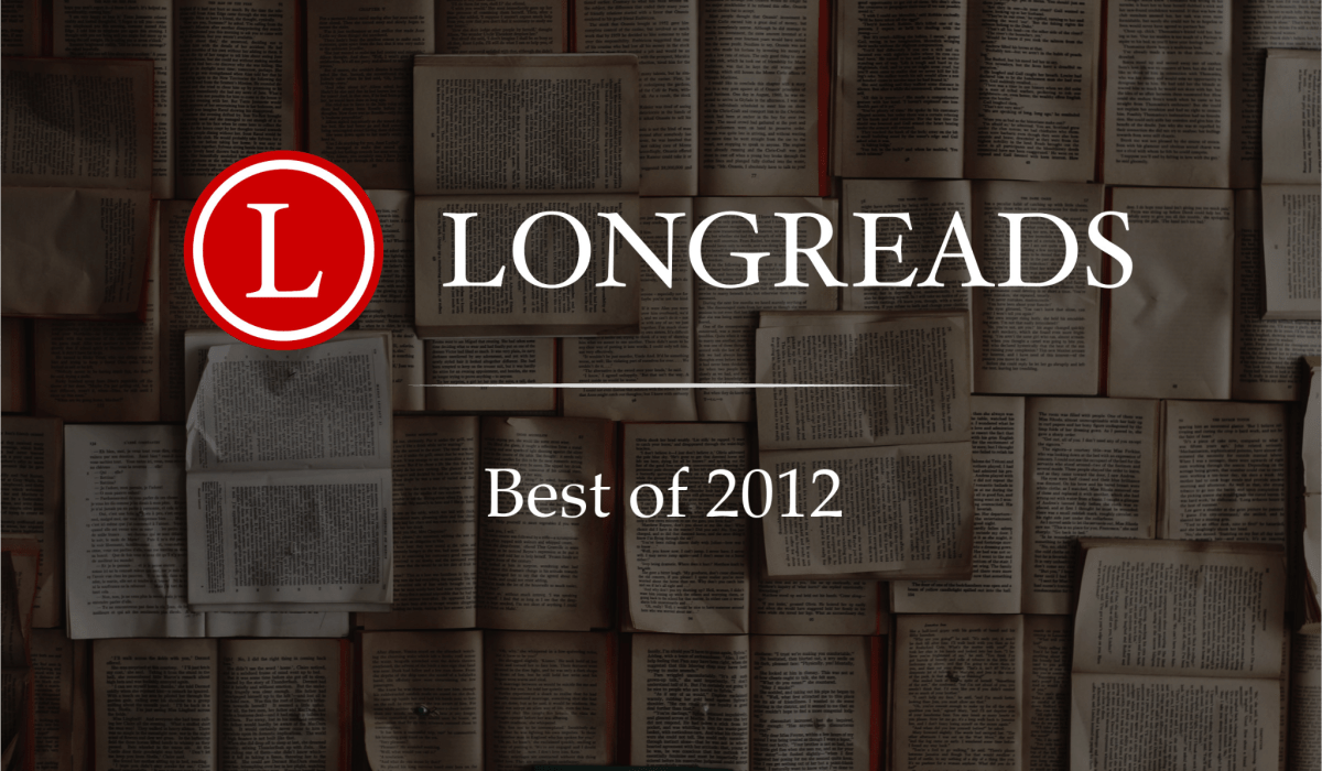graphic that reads Longreads Best of 2012 with many open books in the background