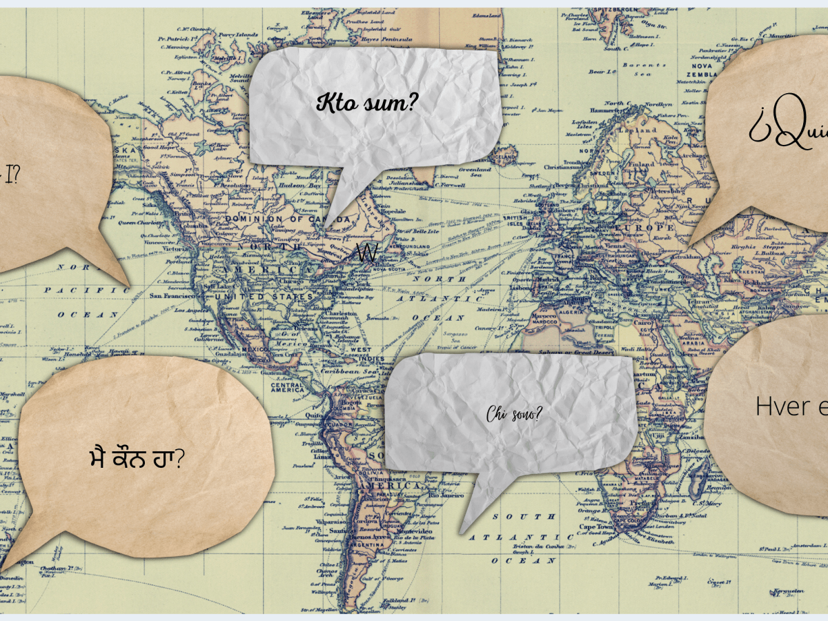 A map with speech bubbles of different languages
